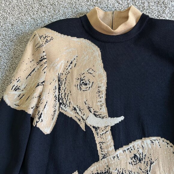 St. John Womens L Collection Black & Beige Elephant Intarsia Knit Tunic Sweater - Picture 11 of 11